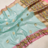 Sky Blue Colour Pure Kora Silk Handwoven Banarasi Saree