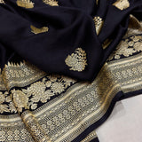 Black colour pure Mashru Silk Handwoven banarasi saree