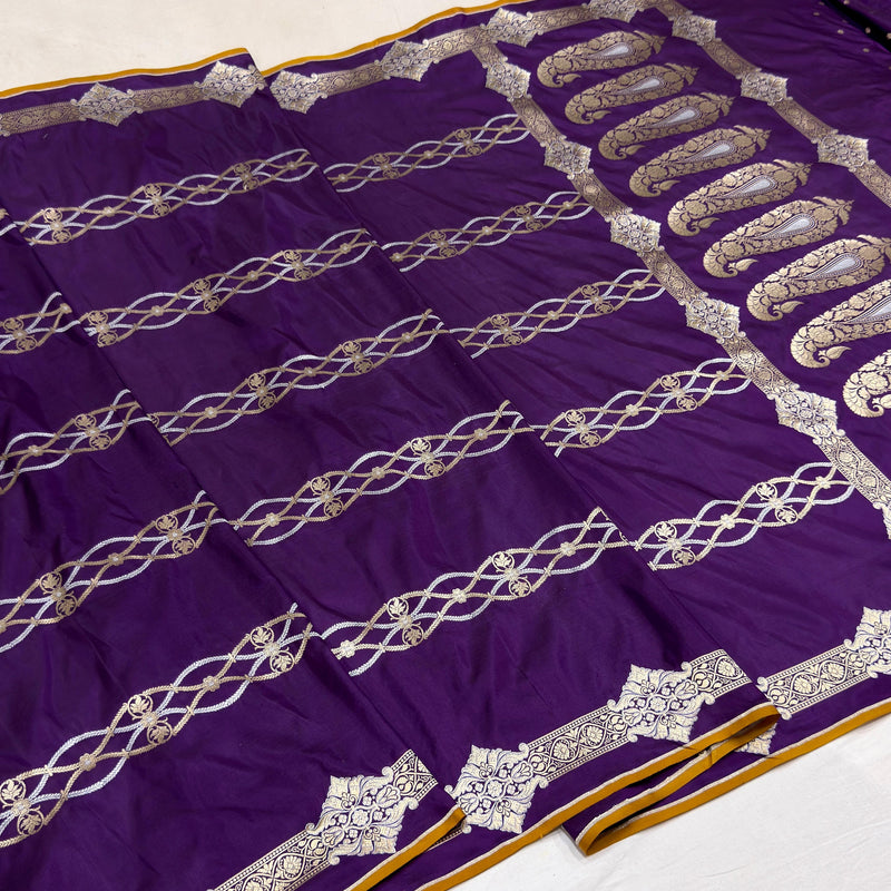 Purple colour pure katan silk Handwoven banarasi saree