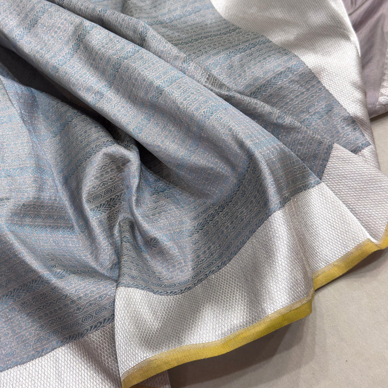 Grey colour pure katan silk handwoven banarasi saree