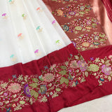 White colour pure kora Handwoven Banarasi saree