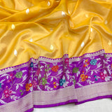 Yellow colour pure tissue handwoven banarasi saree