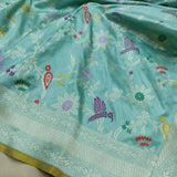 Sky blue Colour Pure Katan Silk Handwoven Banarasi Saree