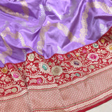 Lavender colour pure katan silk Handwoven banarasi saree