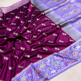 Magenta colour pure katan silk Handwoven banarasi saree