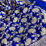 Royal blue colour pure katan silk Handwoven banarasi saree