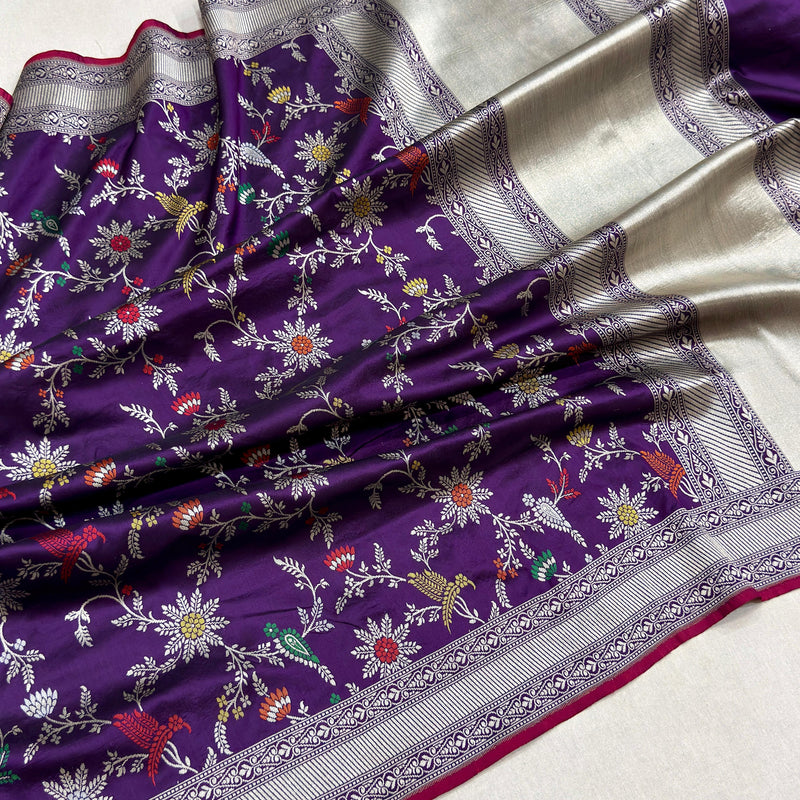 Purple colour pure katan silk Handwoven banarasi saree