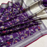 Purple colour pure katan silk Handwoven banarasi saree