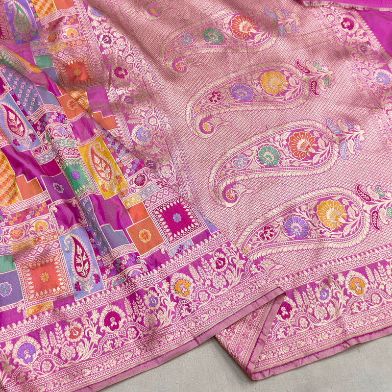 Lavender colour pure katan silk handwoven banarasi rangkat saree