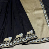 Black colour pure katan silk Handwoven banarasi saree