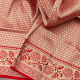 Peach colour pure katan silk Handwoven banarasi saree