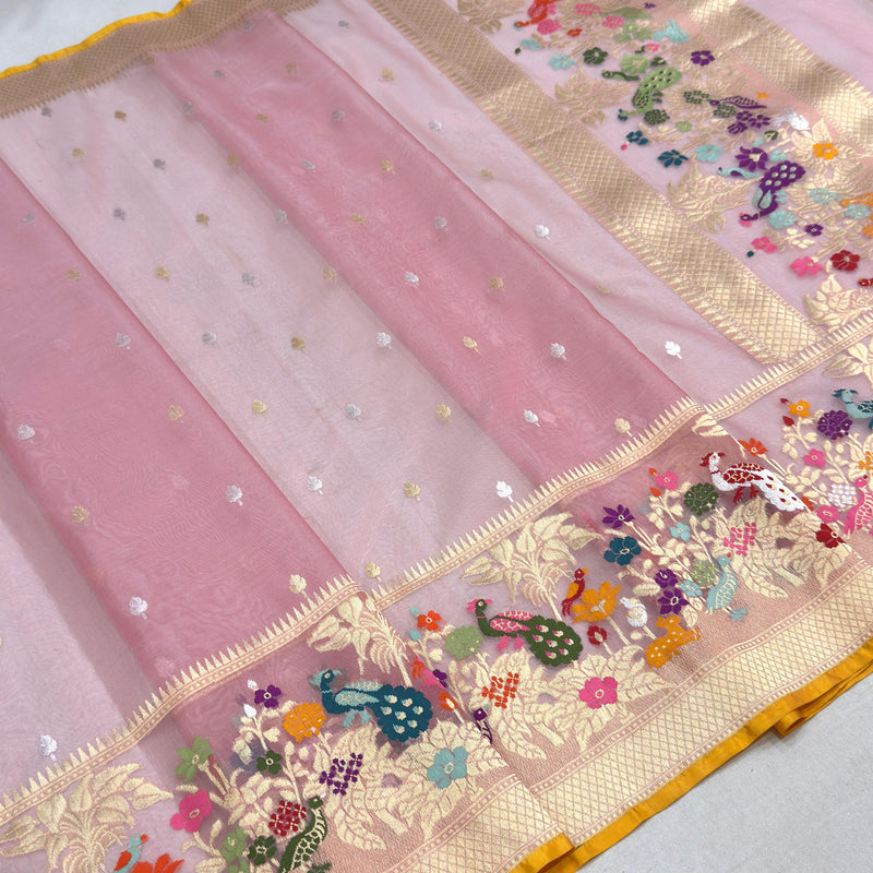 Pure kora jamdani handwoven banarasi saree