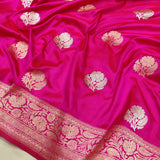 Pink colour Colour Pure Katan Silk Handwoven Banarasi Saree