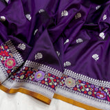 Purple colour pure katan silk Handwoven banarasi saree