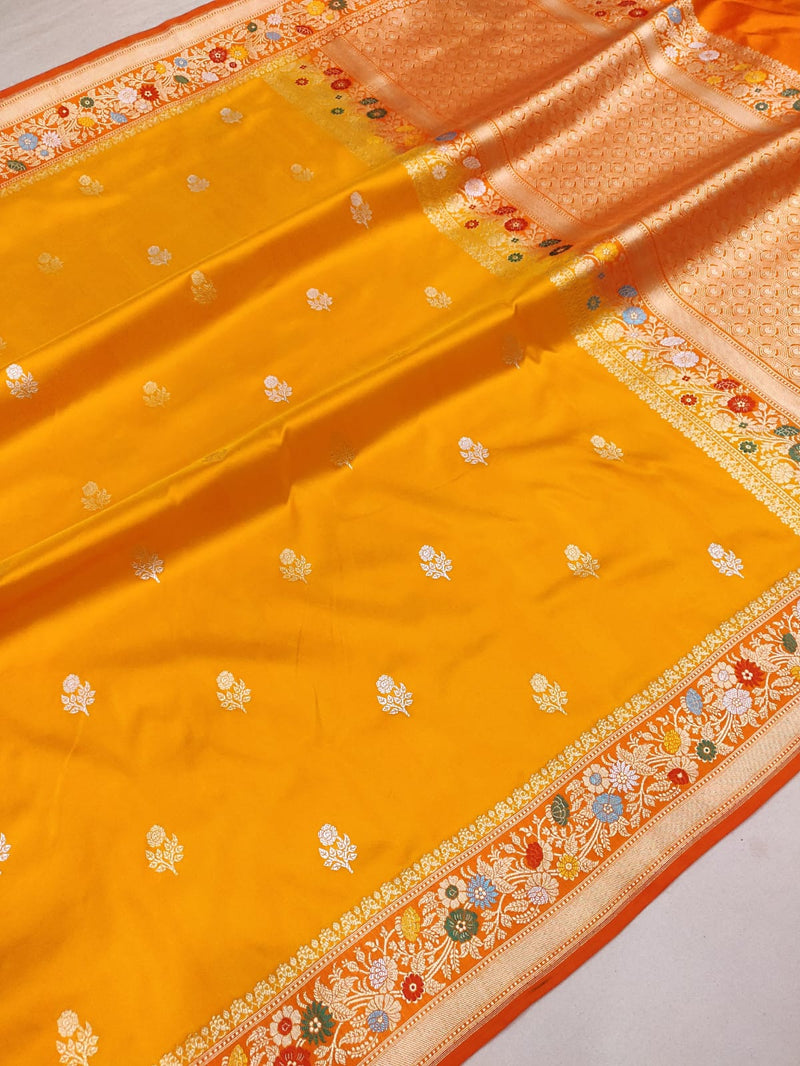 Orange Colour Pure Katan Silk Handwoven Banarasi Saree