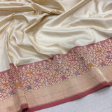 Off white colour pure katan silk handwoven banarasi saree