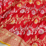 Red colour katan Silk Handwoven Jungla Banarasi Saree