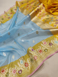 Sky Blue Colour Pure Kora Silk Handwoven Banarasi Saree