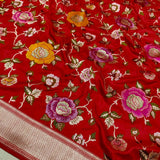 Red colour pure katan silk handwoven banarasi saree