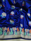 Royal blue Colour Pure Katan Silk Handwoven Banarasi Saree
