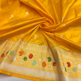 Yellow colour pure Katan silk handwoven banarasi saree