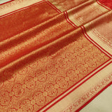 Red colour pure katan silk Handwoven banarasi Tanchoi saree