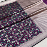 Purple colour pure katan silk Handwoven banarasi saree