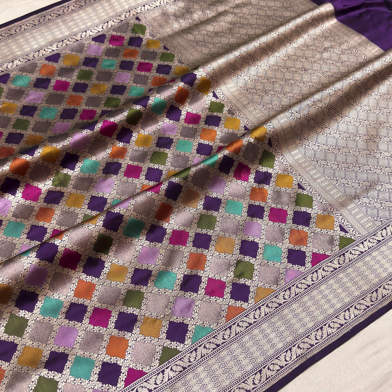 Multicolour pure katan silk Handwoven banarasi Rangkat saree