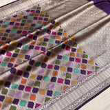 Multicolour pure katan silk Handwoven banarasi Rangkat saree