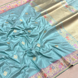 Sky Blue colour pure katan silk Handwoven banarasi saree