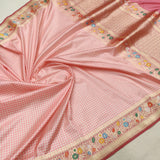 Pink colour pure katan silk handwoven banarasi saree