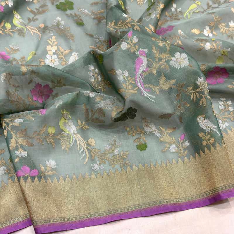 Pure Kora handwoven Banarasi saree