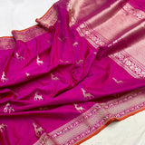 Rani pink colour pure katan silk Handwoven banarasi saree
