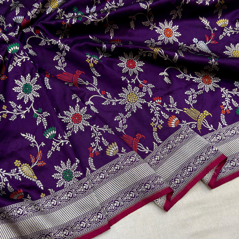 Purple colour pure katan silk Handwoven banarasi saree