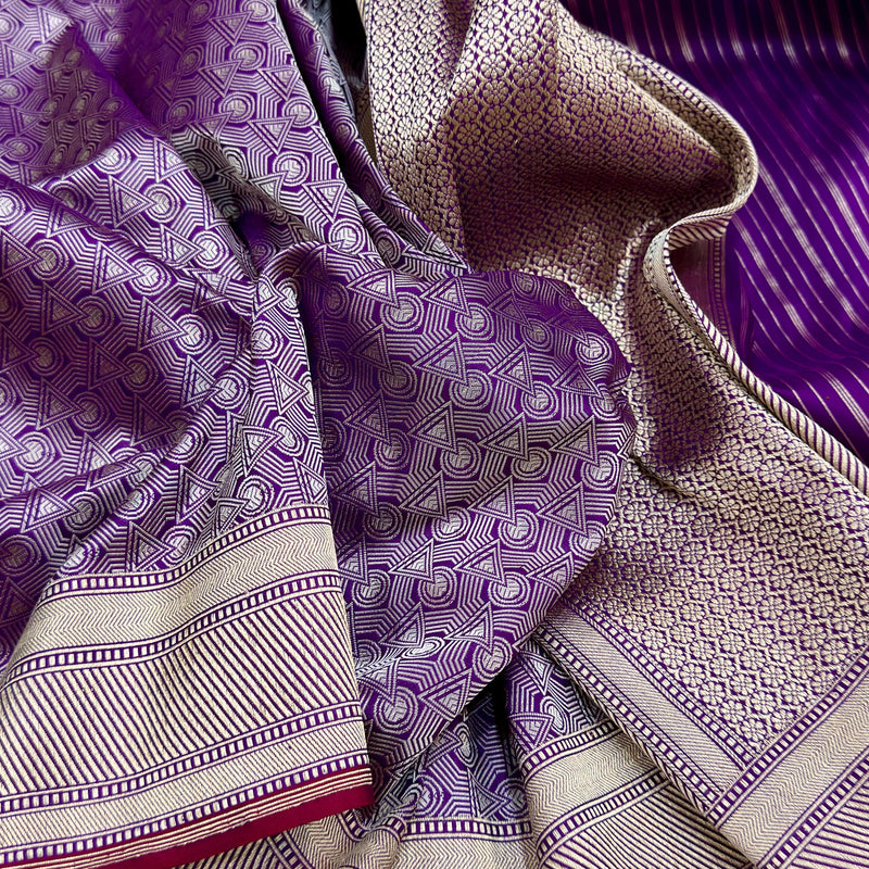 Purple colour pure katan silk Handwoven banarasi saree