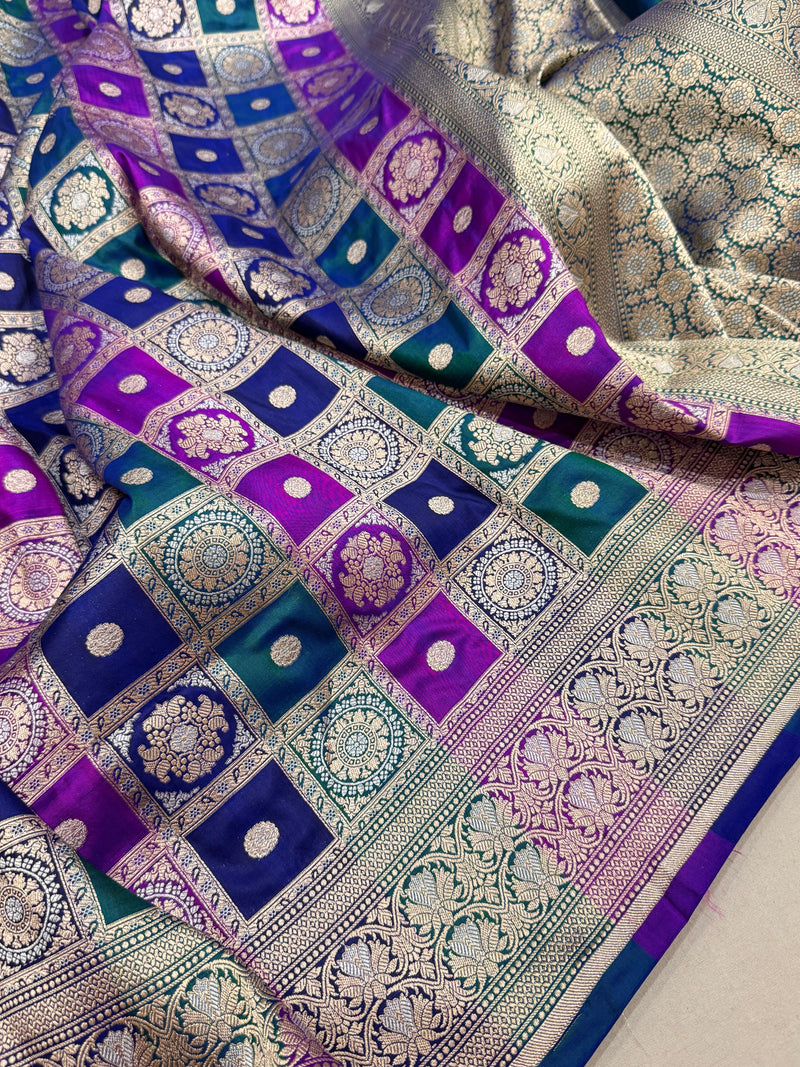 Multicolor Pure Katan Silk Handwoven Banarasi Saree
