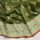 Mehandi green colour pure katan silk Handwoven banarasi saree