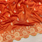 Orange colour pure katan silk Handwoven banarasi saree