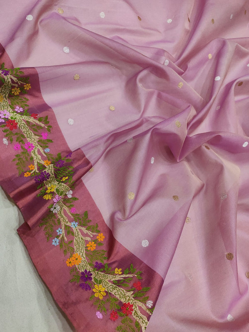 Lavender Colour Pure Kora Silk Handwoven Banarasi Saree