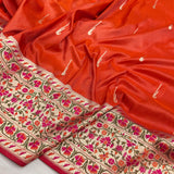 Orange colour pure katan silk Handwoven banarasi saree