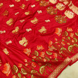 Red colour Pure Katan Silk Handwoven Banarasi Saree