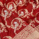 Red colour pure katan silk handwove Banarasi saree