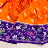 Orange colour pure katan silk handwoven Banarasi saree