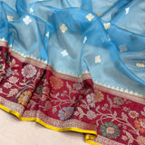 Sky Blue colour pure kora Handwoven Banarasi saree