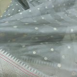 Grey Colour Pure Kora Silk Handwoven Banarasi Saree