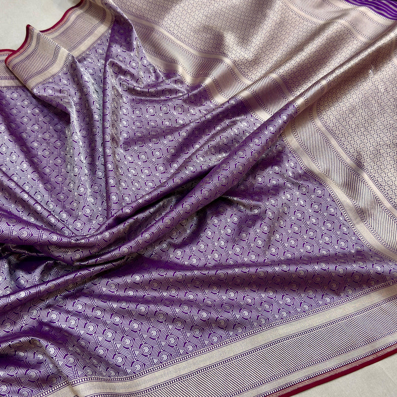 Purple colour pure katan silk Handwoven banarasi saree