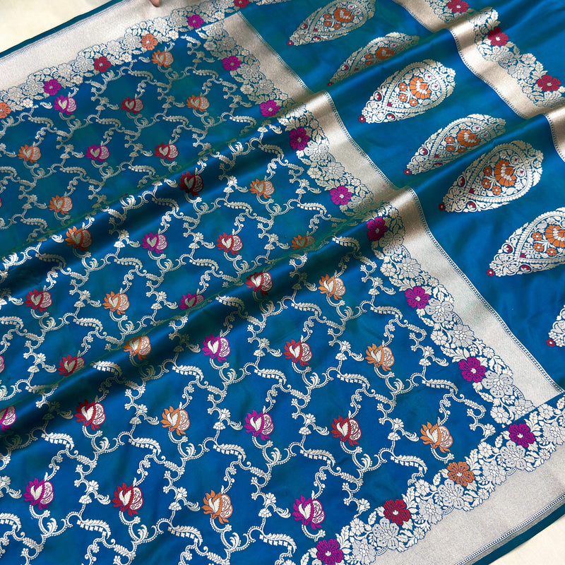 Dual shade pure katan silk Handwoven banarasi saree