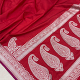 Red colour pure katan silk Handwoven banarasi saree