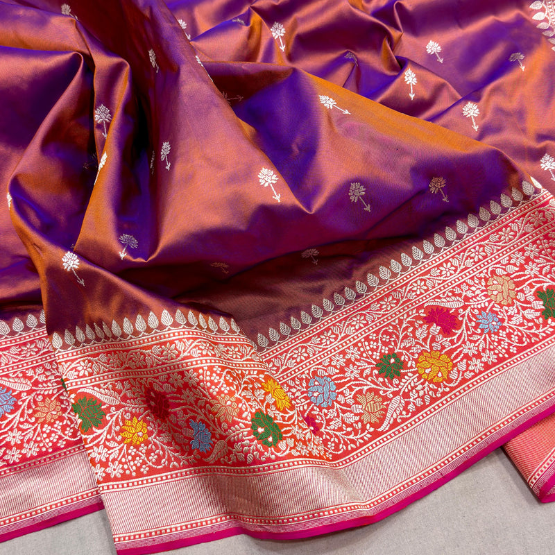 Dual shade pure katan silk Handwoven banarasi saree