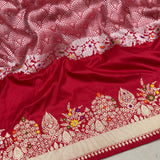 Red colour pure katan silk Handwoven banarasi saree